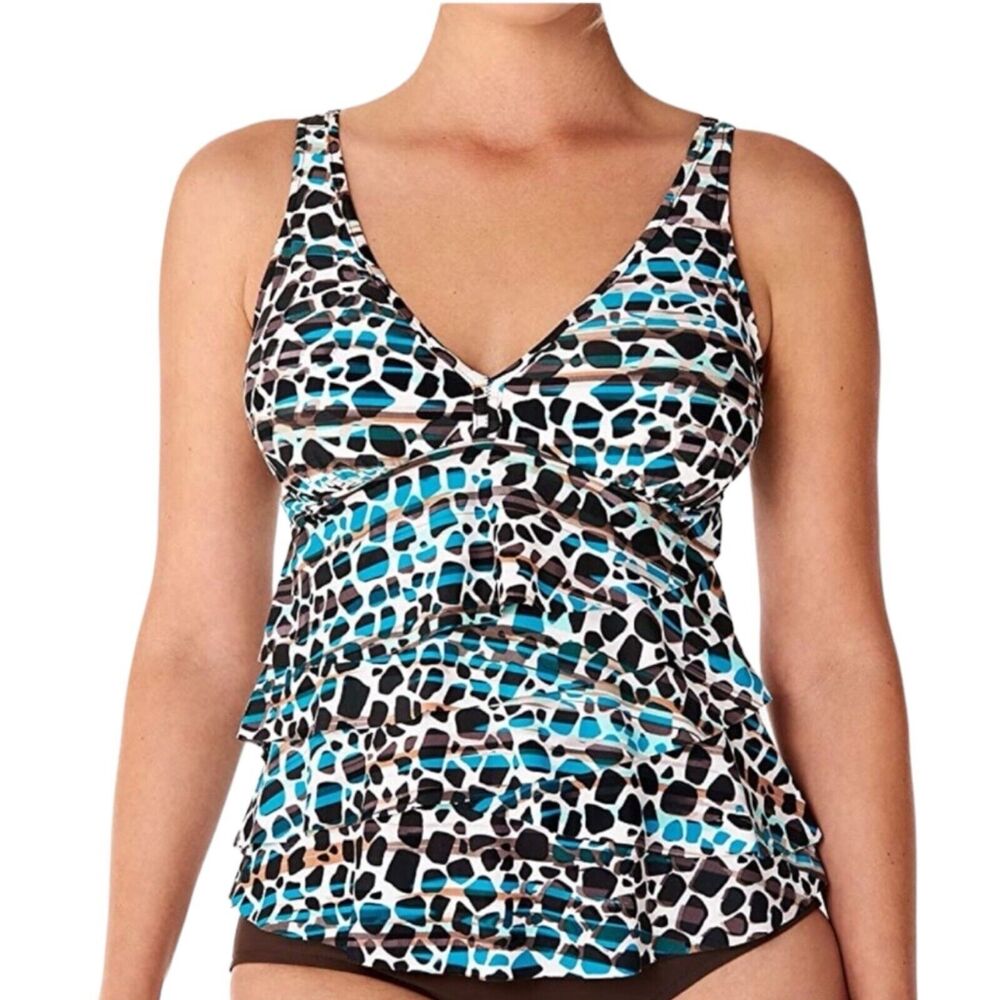 NWT Swim Solutions Floating Islands Tiered Ruffle V Neck Tankini Swimsuit Top 10